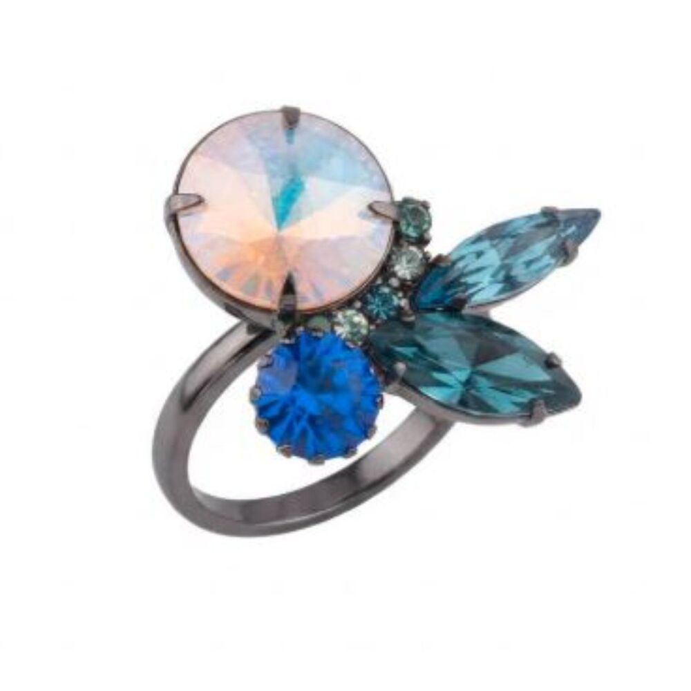 Joomi Lim Pretty Bijoux Crystal Wing Cocktail Ring Sz 7 NWOT 188 Sapphire BLUE